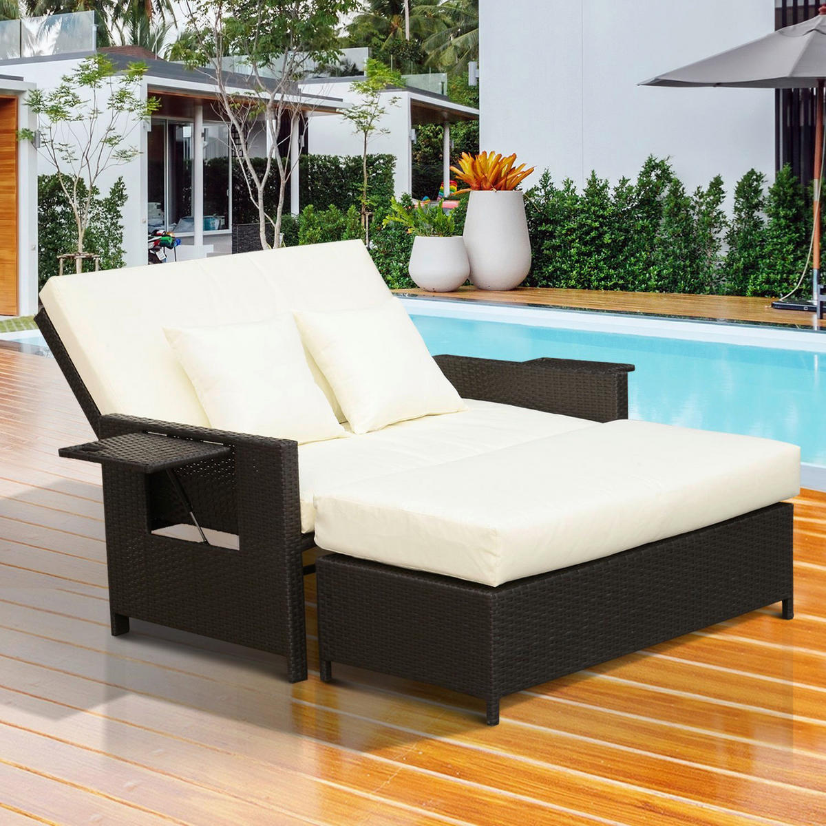 Outsunny Lounge-Sof dunkelbraun Polyrattan B/H/L: ca. 72x96x130 cm Lounge-Sofa - dunkelbraun/creme (130,00/72,00/96,00cm) - Outsunny