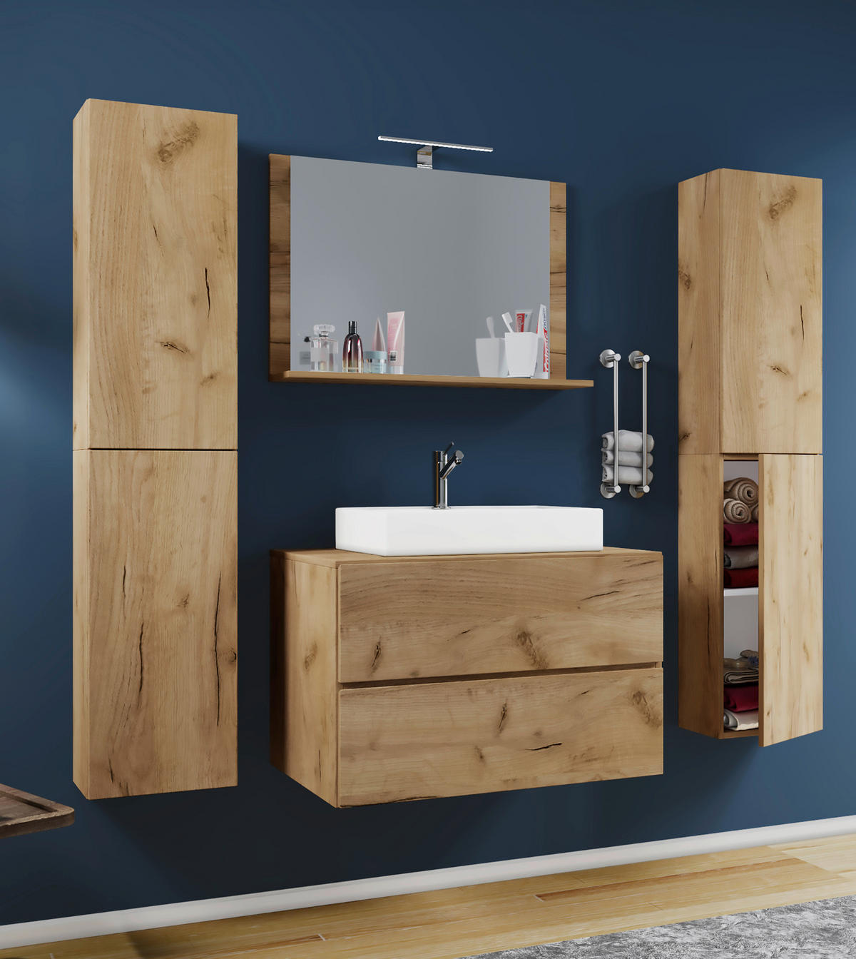 Waschplatz 5tlg-Lendas weiß Eiche Honig Nachbildung B/H/T: ca. 80x52x52 cm 5tlg-Lendas - Eiche/weiß (80,00/52,00/52,00cm) - VCM Möbel