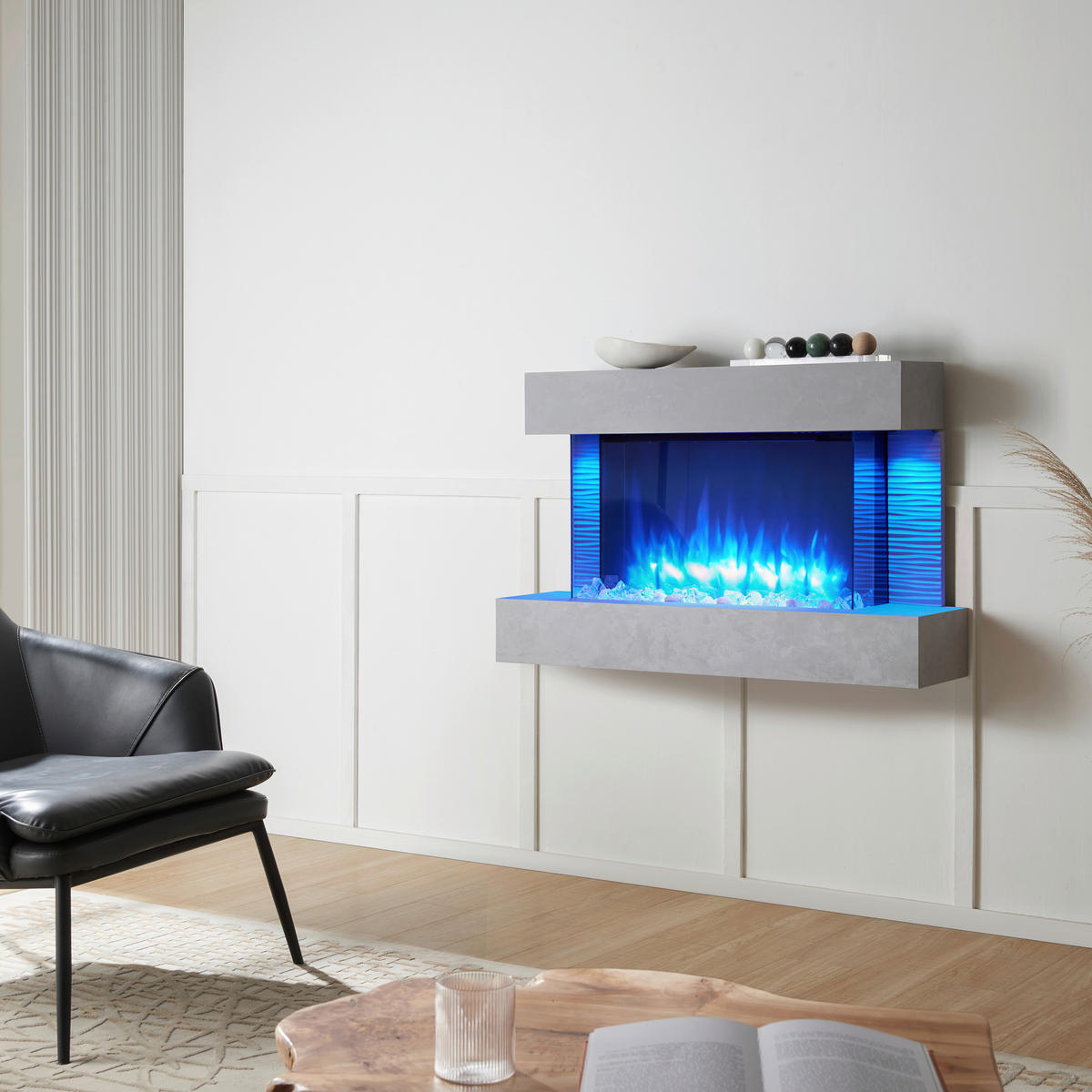 Balderia Wandkamin Elektrischer-Kamin Aidan grau MDF B/H/T: ca. 623x100x24 cm Elekt.-Kamin Aidan EF279A-MT279C-CG - grau (623,00/100,00/24,00cm) - Balderia
