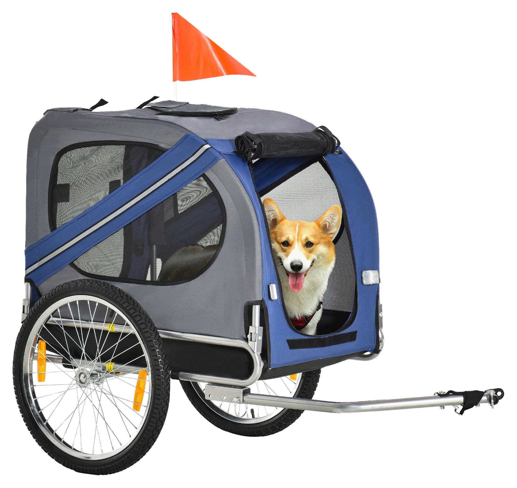 PawHut Fahrradanhänger grau grau B/H/L: ca. 73x130x90 cm Fahrradanhänger - blau/grau (90,00/73,00/130,00cm) - PawHut