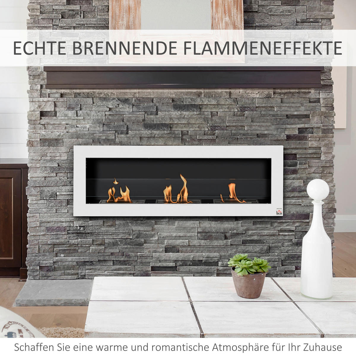 HOMCOM Ethanol-Kamin weiß Glas B/H/L: ca. 15x120x40 cm Ethanol-Kamin - weiß (40,00/15,00/120,00cm) - HOMCOM