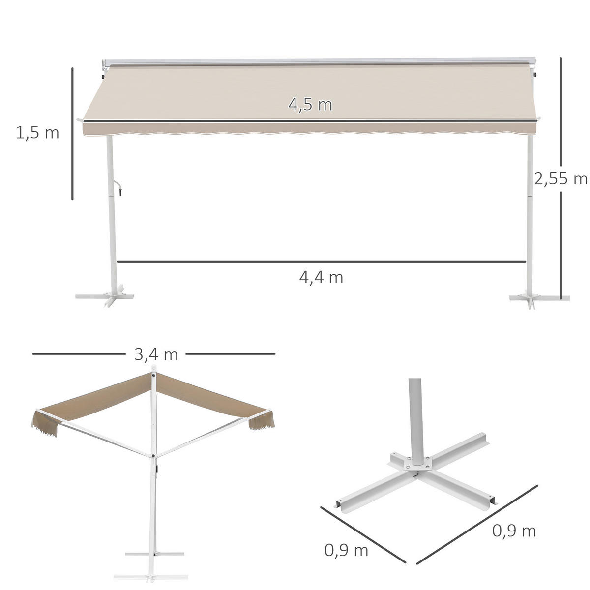 Outsunny Markise cremeweiß B/H/L: ca. 340x255x450 cm Markise - cremeweiß (450,00/340,00/255,00cm) - Outsunny