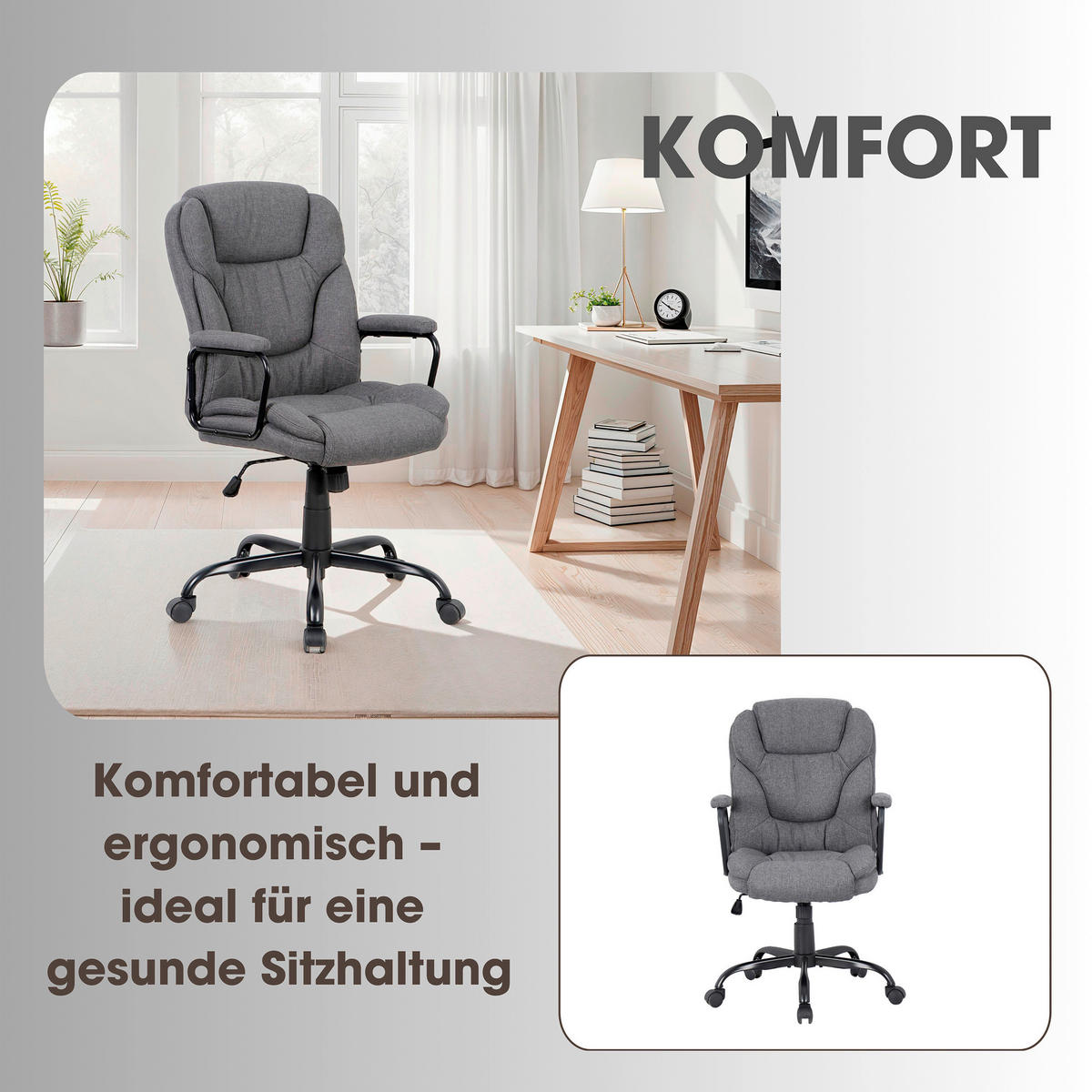 Chefsessel STING schwarz grau Metall Stoff STING - schwarz/grau (57,00/109,00/67,00cm) - byLIVING