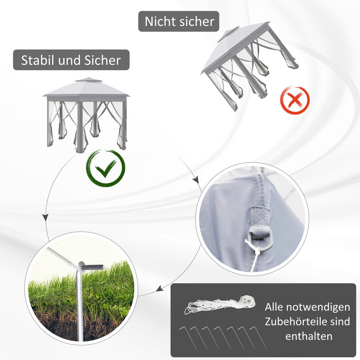 Outsunny Pavillon grau Polyester B/H/L: ca. 405x405x285 cm Pavillon - grau (285,00/405,00/405,00cm) - Outsunny