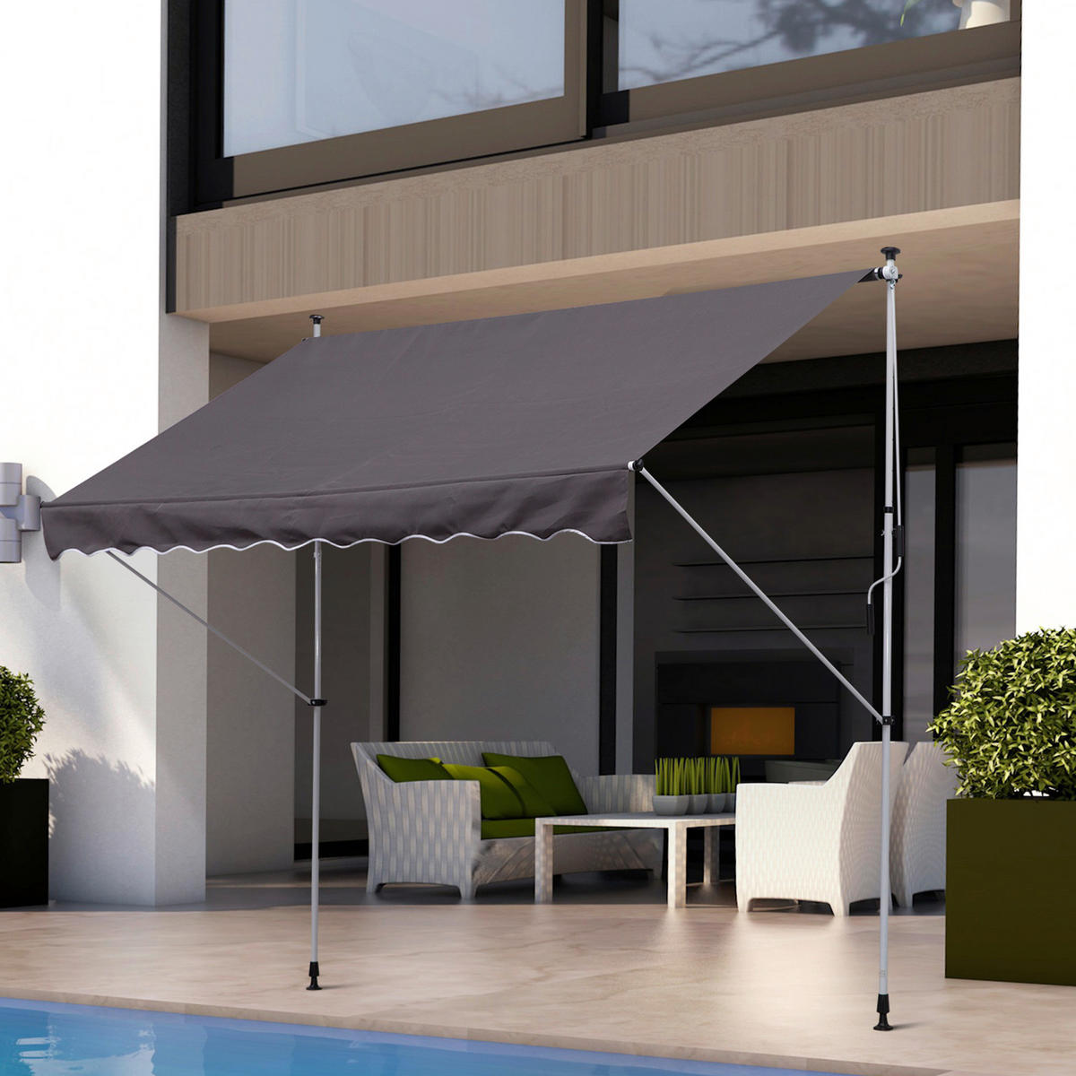 Klemm-Markise grau B/H/L: ca. 300x280x150 cm Klemmmarkise mit Faltarm - grau (150,00/300,00/280,00cm) - Outsunny
