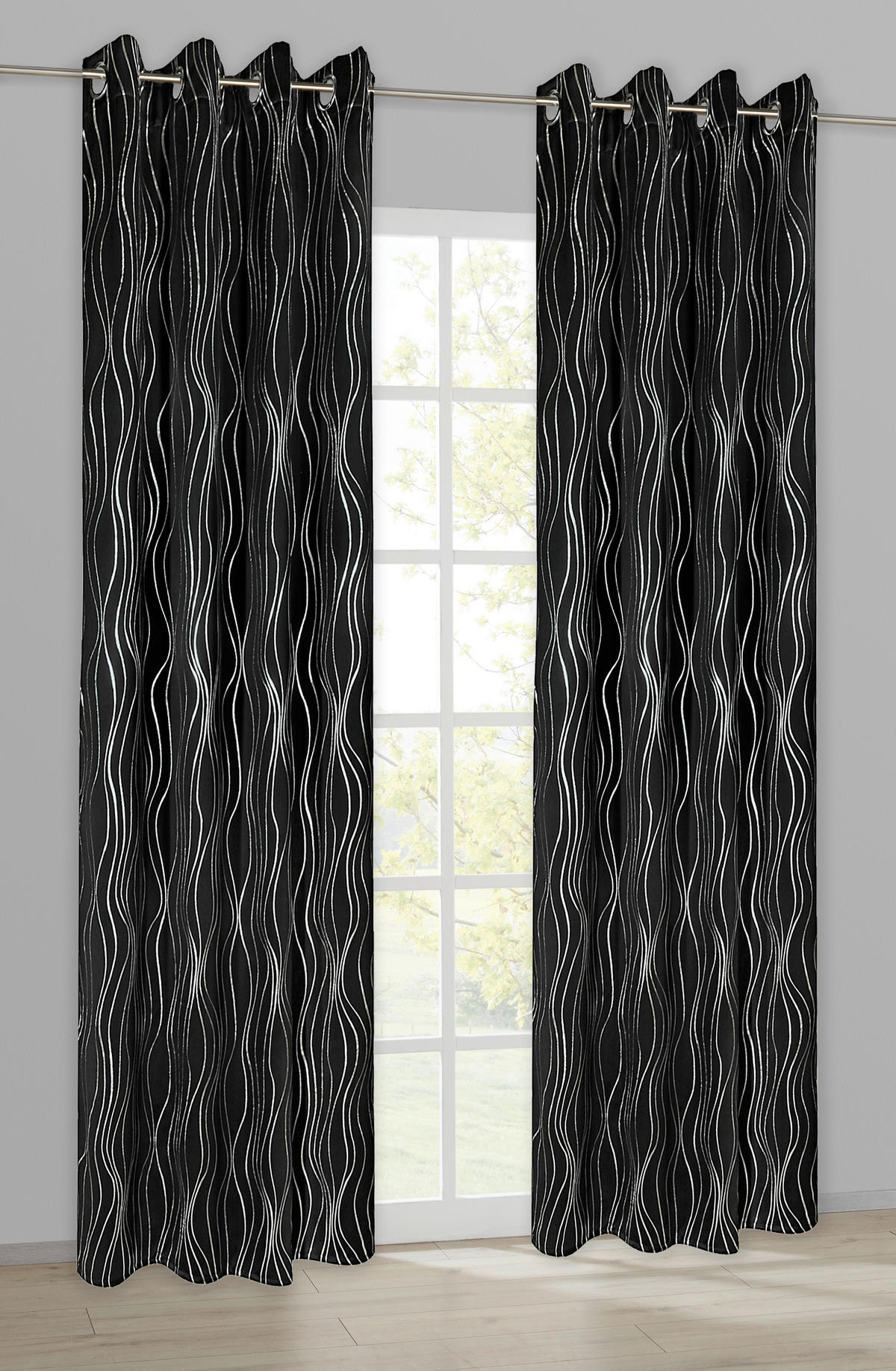 Verdunklungsvorhang Monaco schwarz B/L: ca. 135x245 cm Monaco - schwarz/silber (135,00/245,00cm)