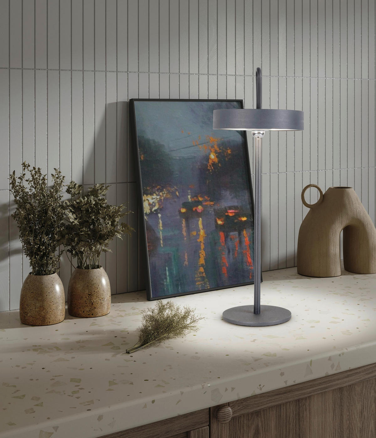 Näve Leuchten LED-Tischleuchte grau Kunststoff Metall B/H/T/D: ca. 12,5x35x12,5x12,5 cm ELLA - grau (12,50/35,00/12,50cm) - Näve Leuchten