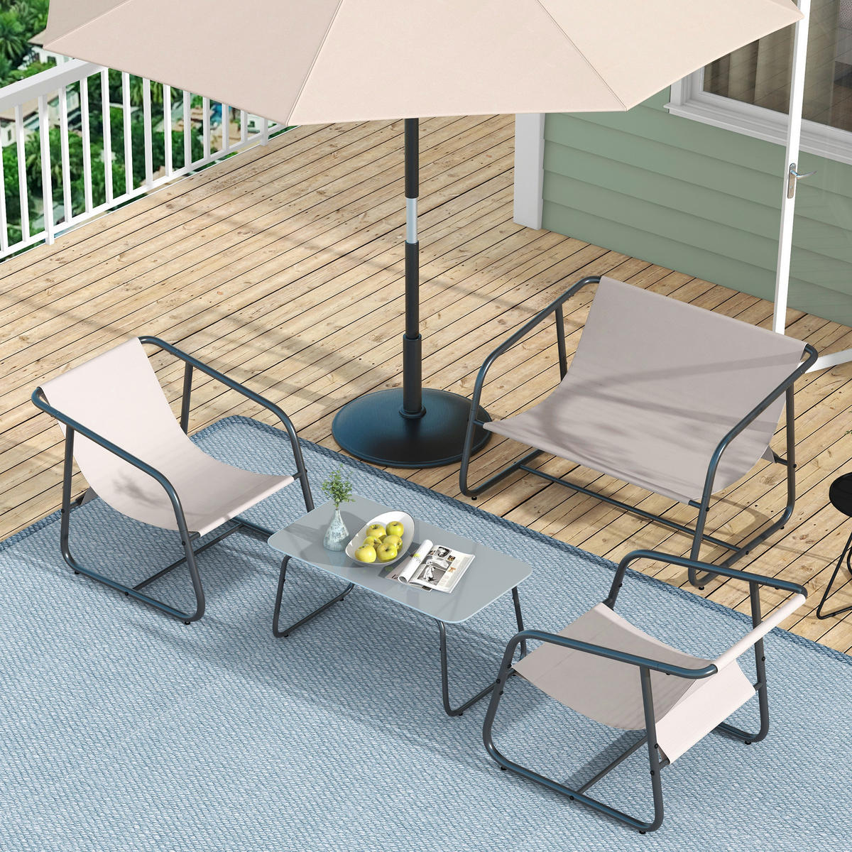 Outsunny Gartensitzgruppe 4tlg. cremeweiß Mesh B/H/L: ca. 70x70x110 cm Gartensitzgruppe 4tlg. - cremeweiß (110,00/70,00/70,00cm) - Outsunny