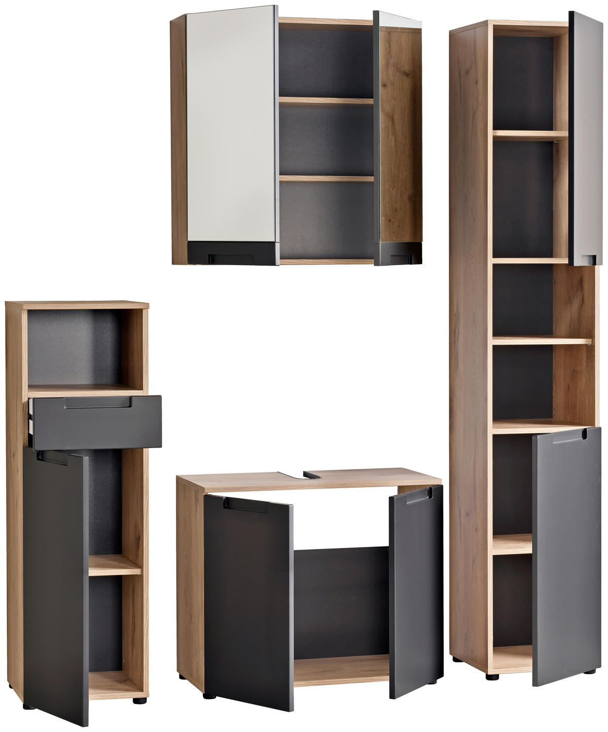Waschbeckenunterschrank Mailand Eiche Viking Nachbildung anthrazit B/H/T: ca. 70x59x35 cm Mailand - anthrazit (70,00/59,00/35,00cm)