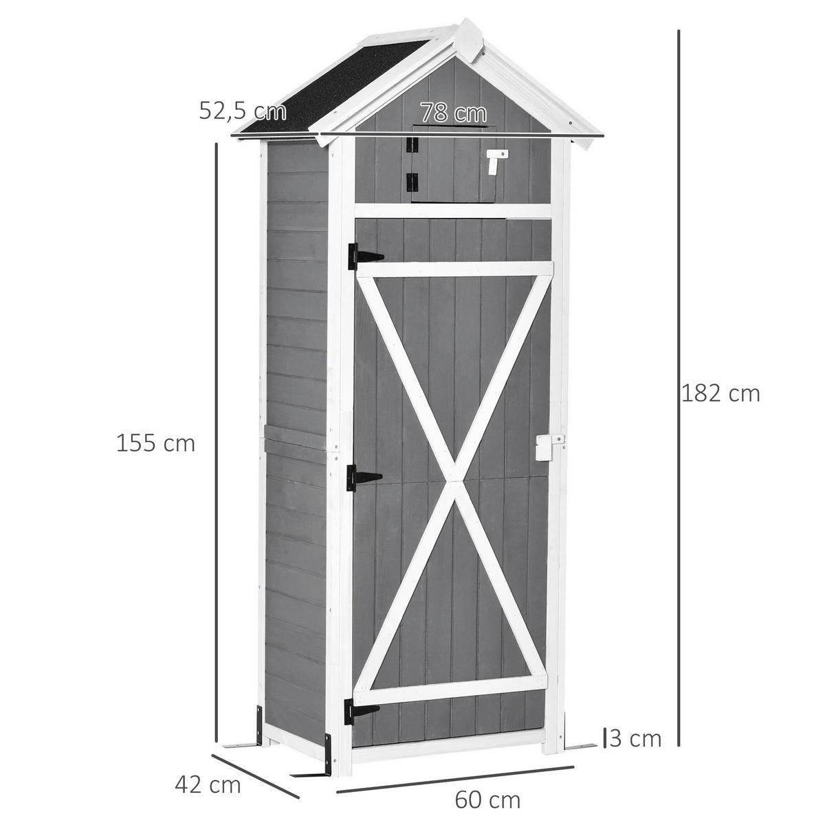 Outsunny Gartenhaus grau Holz B/H/L: ca. 52,5x182x78 cm Gartenhaus - weiß/grau (78,00/52,50/182,00cm) - Outsunny