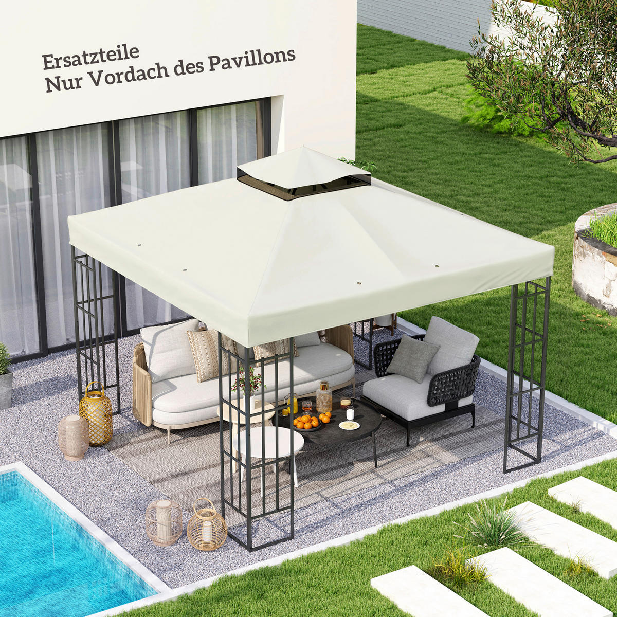 Outsunny Pavillondach hellgrau Polyester B/H/L: ca. 300x1x300 cm Pavillon Ersatzdach - hellgrau (300,00/300,00/1,00cm) - Outsunny