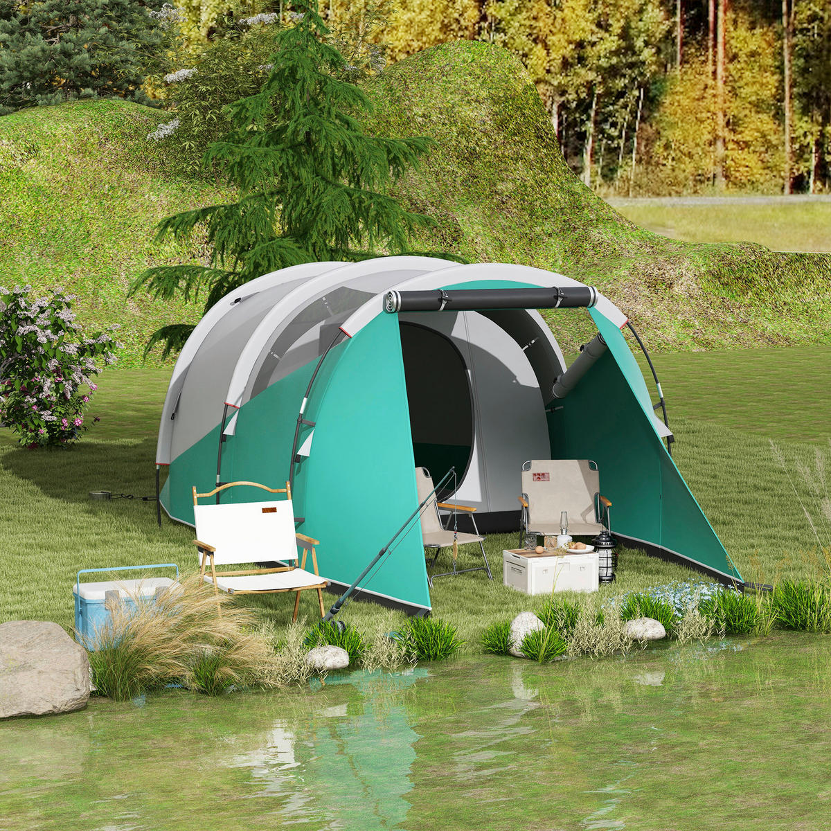 Outsunny Campingzelt B/H/L: ca. 260x190x460 cm Campingzelt - grün (460,00/260,00/190,00cm) - Outsunny