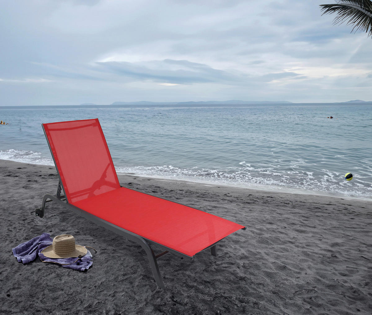 VCM Sonnenliege Sonlas rot Textilene B/H/L: ca. 58x32x192 cm Sonlas - rot (192,00/58,00/32,00cm) - VCM