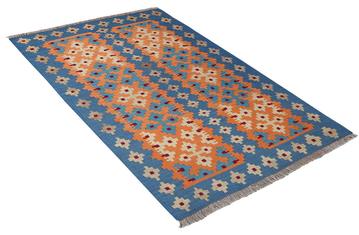 PersaTepp Teppich Kelim Gashgai blau B/H/L: ca. 84x1x134 cm Kelim Gashgai - orange/blau (134,00/84,00/1,00cm) - PersaTepp