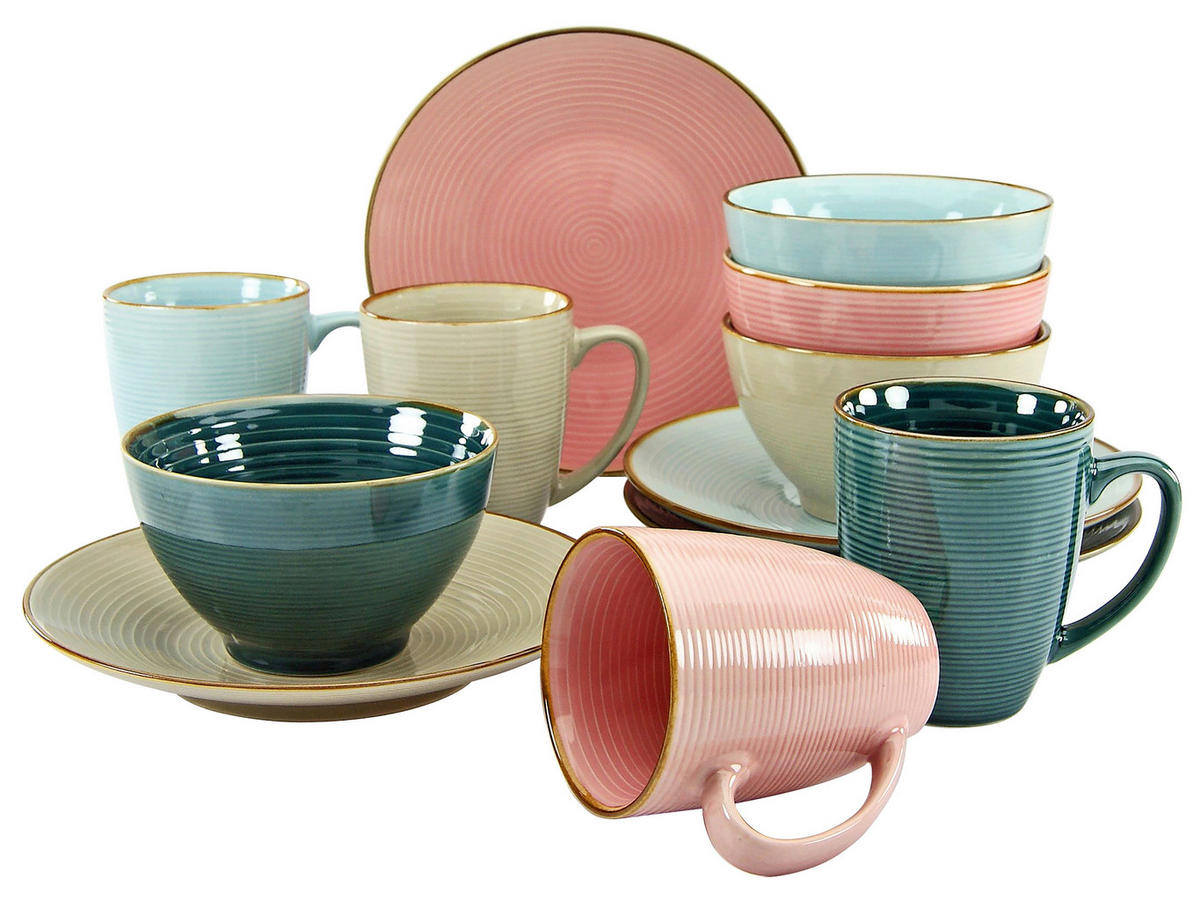 CreaTable Frühstücksservice COSY MORNING multicolor Steinzeug 12 tlg. COSY MORNING - multicolor - CreaTable