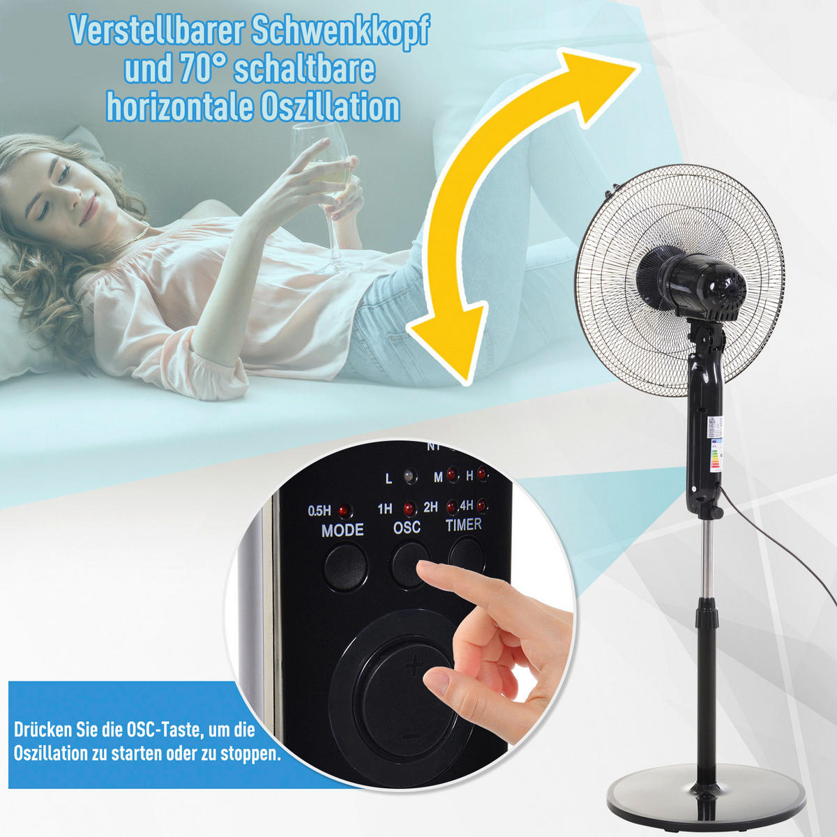 HOMCOM Standventilator mit Fernbedienung schwarz Metall Kunststoff H/D: ca. 124x45 cm Standventilator 824-013V90 - schwarz (45,00/124,00cm) - HOMCOM