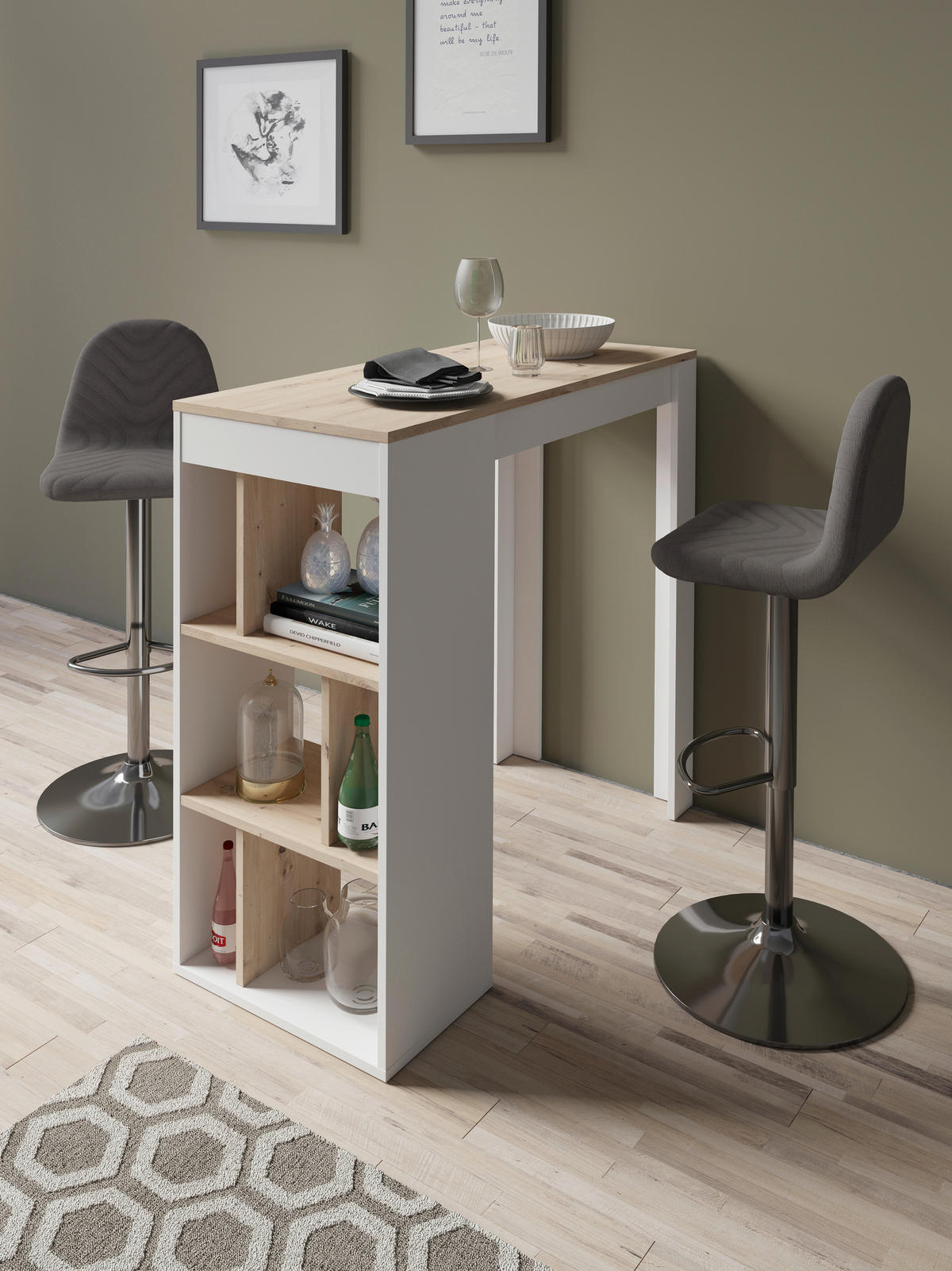 Bartisch MOBY Eiche Artisan Nachbildung weiß B/H/T: ca. 110x104x50 cm MOBY - Eiche/weiß (110,00/104,00/50,00cm) - byLIVING