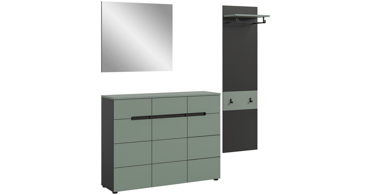 xonox.home Kleiderschrank Garderobenschrank Canu, Smoke Green / Basalt grau Spiegeltür