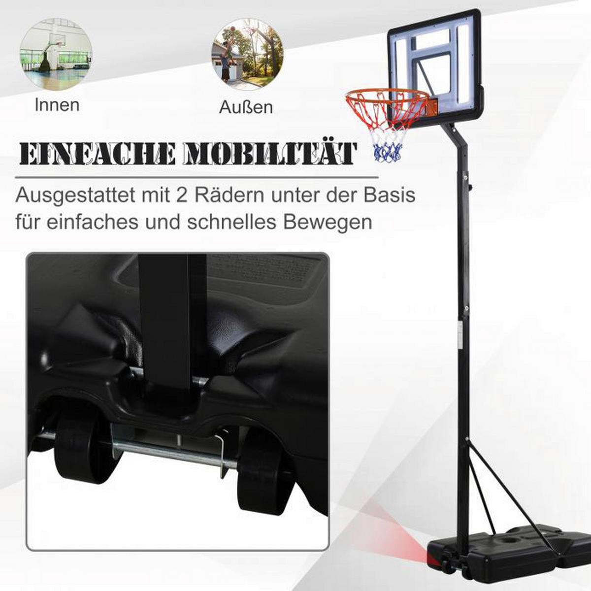 HOMCOM Basketballkorb schwarz H/L: ca. 350x86 cm Basketballkorb - schwarz (86,00cm) - HOMCOM