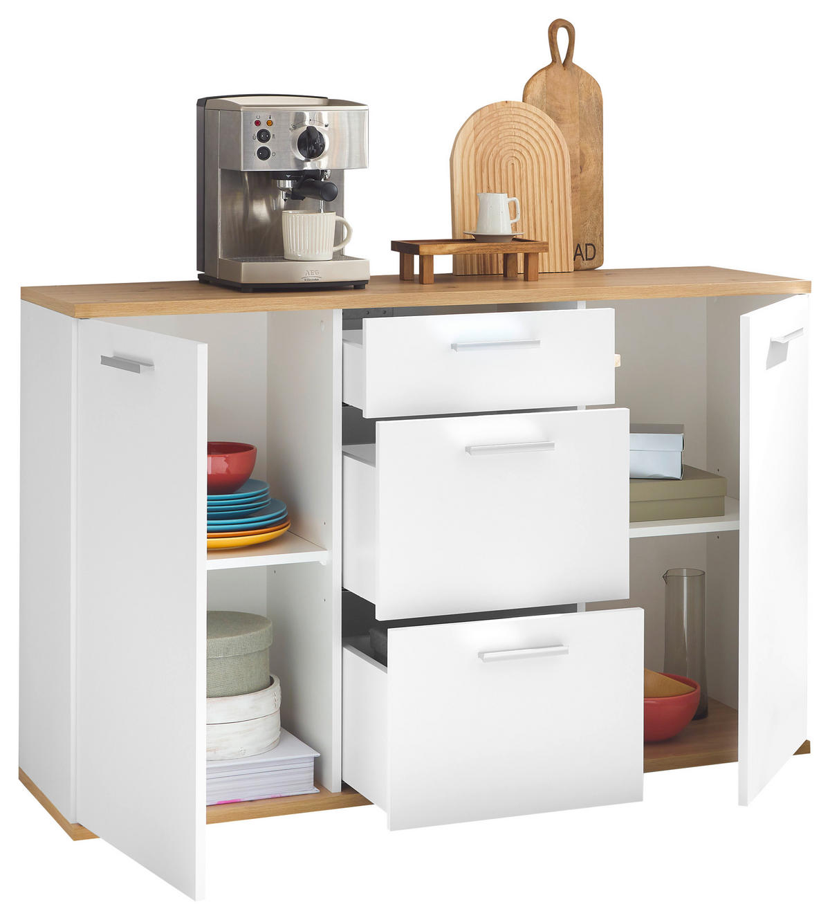 Kommode BC 1035 weiß Eiche Artisan Nachbildung B/H/T: ca. 135x86x38 cm BC 1035 - Eiche/weiß (135,00/86,00/38,00cm)