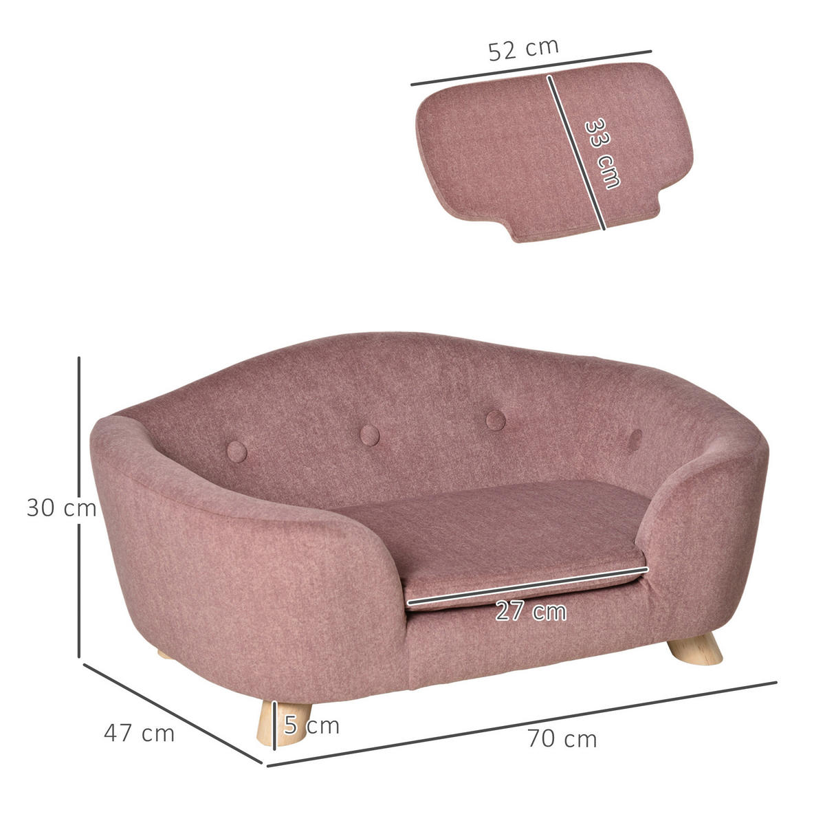 PawHut Hundebett rosa Polyester B/H/L: ca. 47x30x70 cm Hundebett - rosa (70,00/47,00/30,00cm) - PawHut