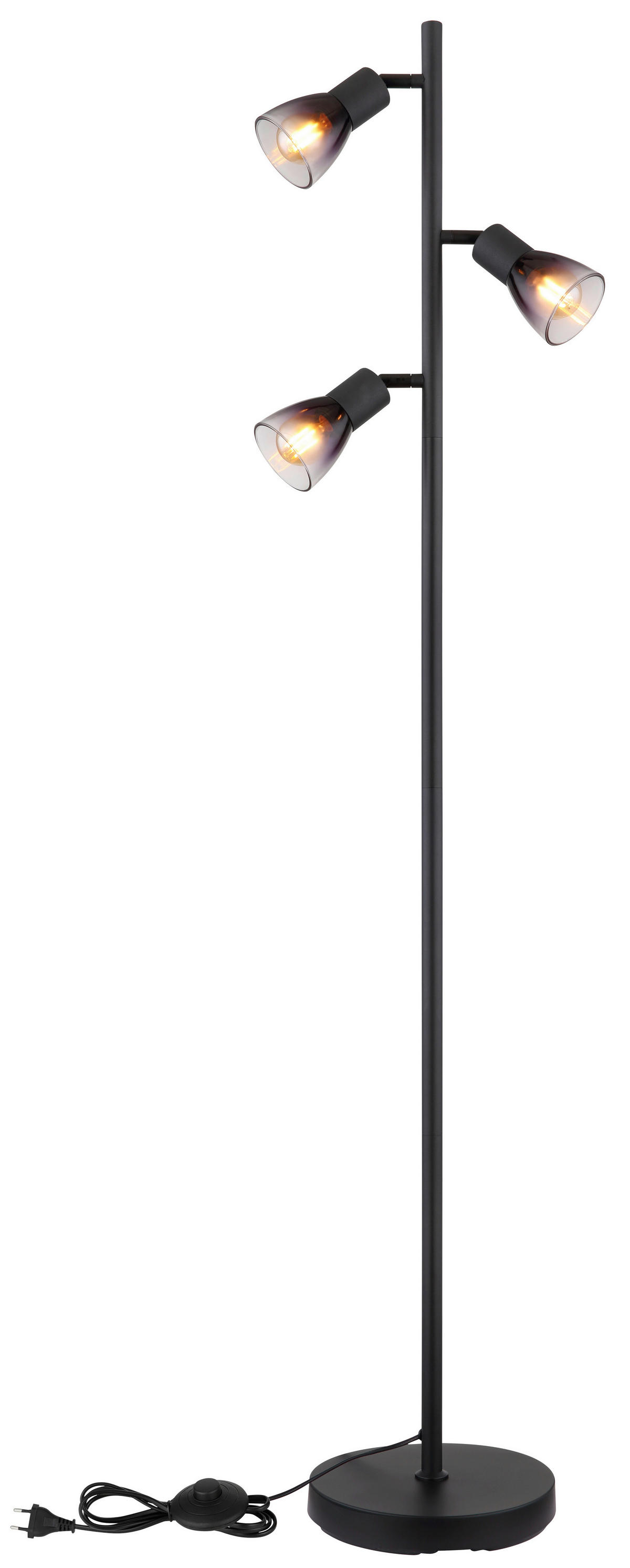 GLOBO Stehleuchte klar Rauch schwarz Metall PVC Glas B/H/L: ca. 22x161x30 cm E14 3 Brennstellen SATELLA - klar/schwarz (30,00/22,00/161,00cm) - GLOBO