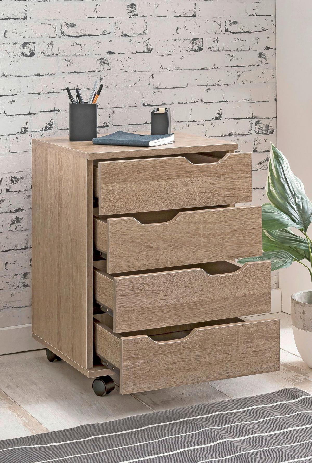 Rollcontainer braun Spanplatte B/H/T: ca. 40x60x40 cm Rollcontainer - braun (40,00/60,00/40,00cm) - Wohnling