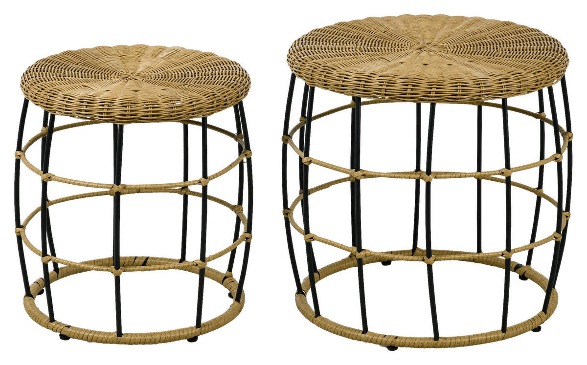 Outsunny Beistelltisch khaki Polypropylen B/H/L: ca. 58x58x53 cm Rattan_Beistelltisch-Set - khaki (53,00/58,00/58,00cm) - Outsunny