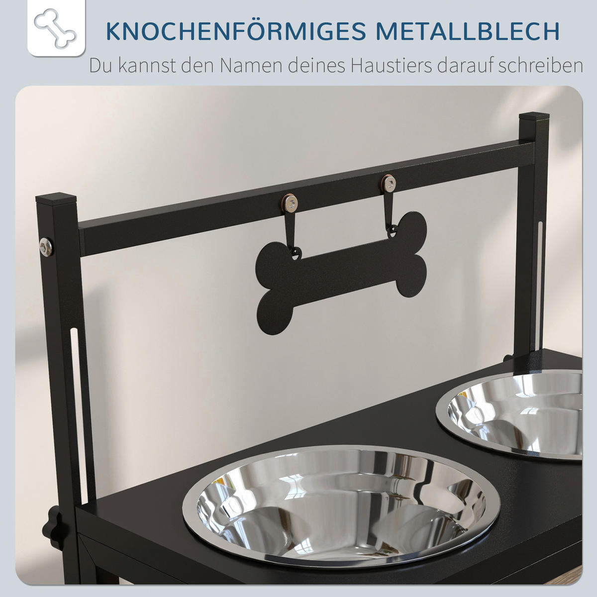 PawHut Tier-Zubehör schwarz Edelstahl B/H/L: ca. 22x40,5x39 cm Futterstation - schwarz (39,00/22,00/40,50cm) - PawHut