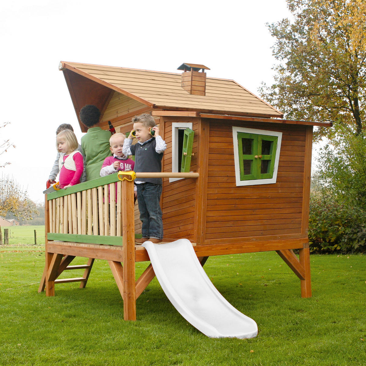 AXI Spielhaus Emma braun B/H/L: ca. 349x227x193 cm Emma - braun/weiß (193,00/349,00/227,00cm) - AXI