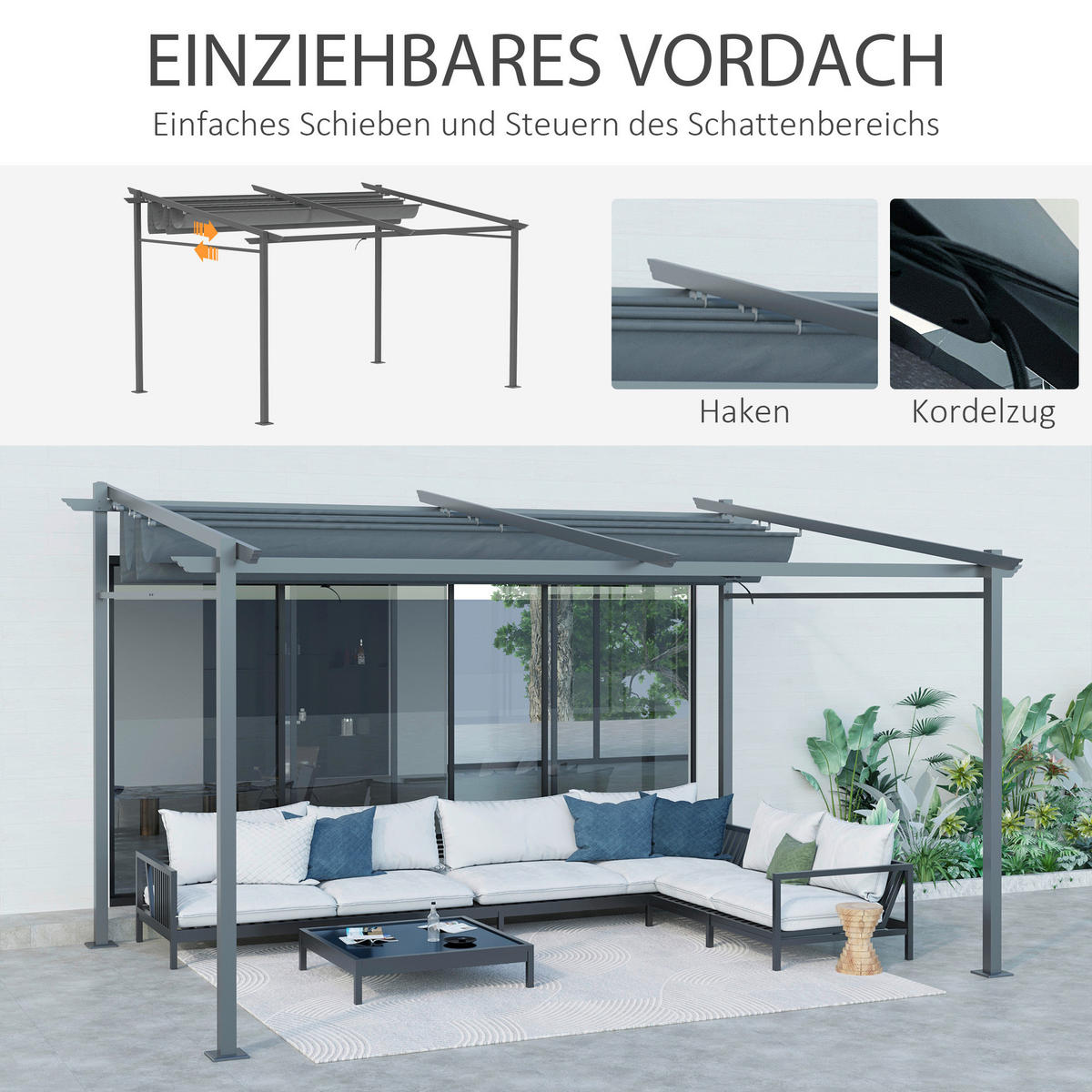 Outsunny Pergola dunkelgrau Aluminium B/H/L: ca. 295x230x397 cm Pergola - dunkelgrau (397,00/295,00/230,00cm) - Outsunny