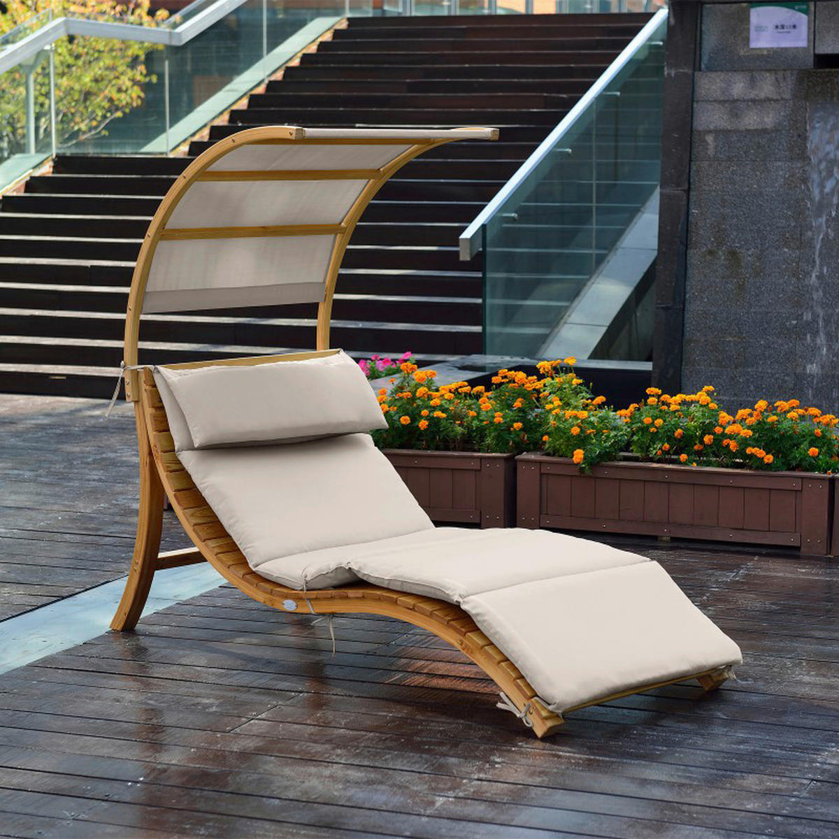 AXI Gartenliege Salina braun Holz B/H/L: ca. 75x150x186 cm Salina - braun/creme (186,00/75,00/150,00cm) - AXI