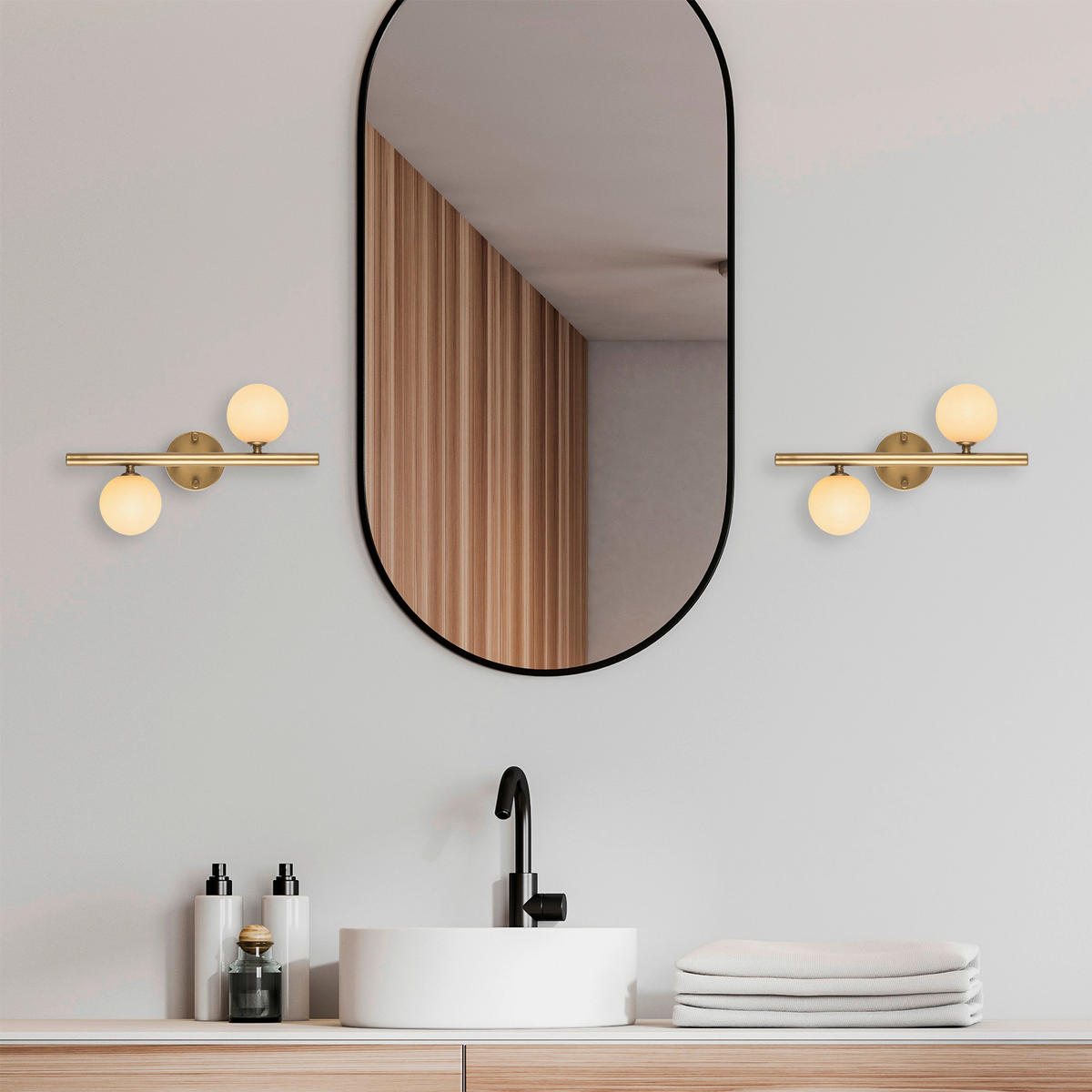 Opviq Wandleuchte Domino gold Glas Metall B/H/T/L/D: ca. 12x26x12x40x10 cm G9 2 Brennstellen Domino - gold (40,00/12,00/26,00cm) - Opviq