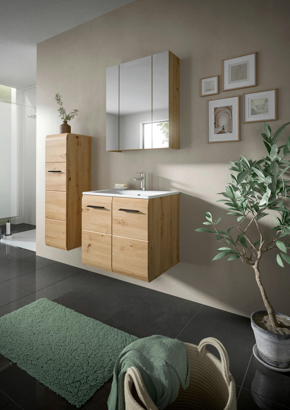 Badezimmer-Set Ice Artisan Oak Nachbildung B/H/T: ca. 105x185x46 cm Ice - (105,00/185,00/46,00cm) - xonox.home