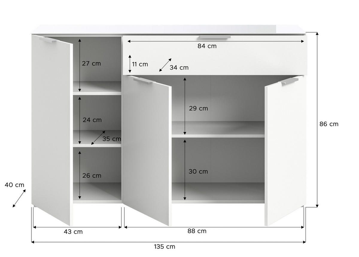 Kommode Ray weiß B/H/T: ca. 135x86x40 cm Ray - weiß (135,00/86,00/40,00cm) - xonox.home