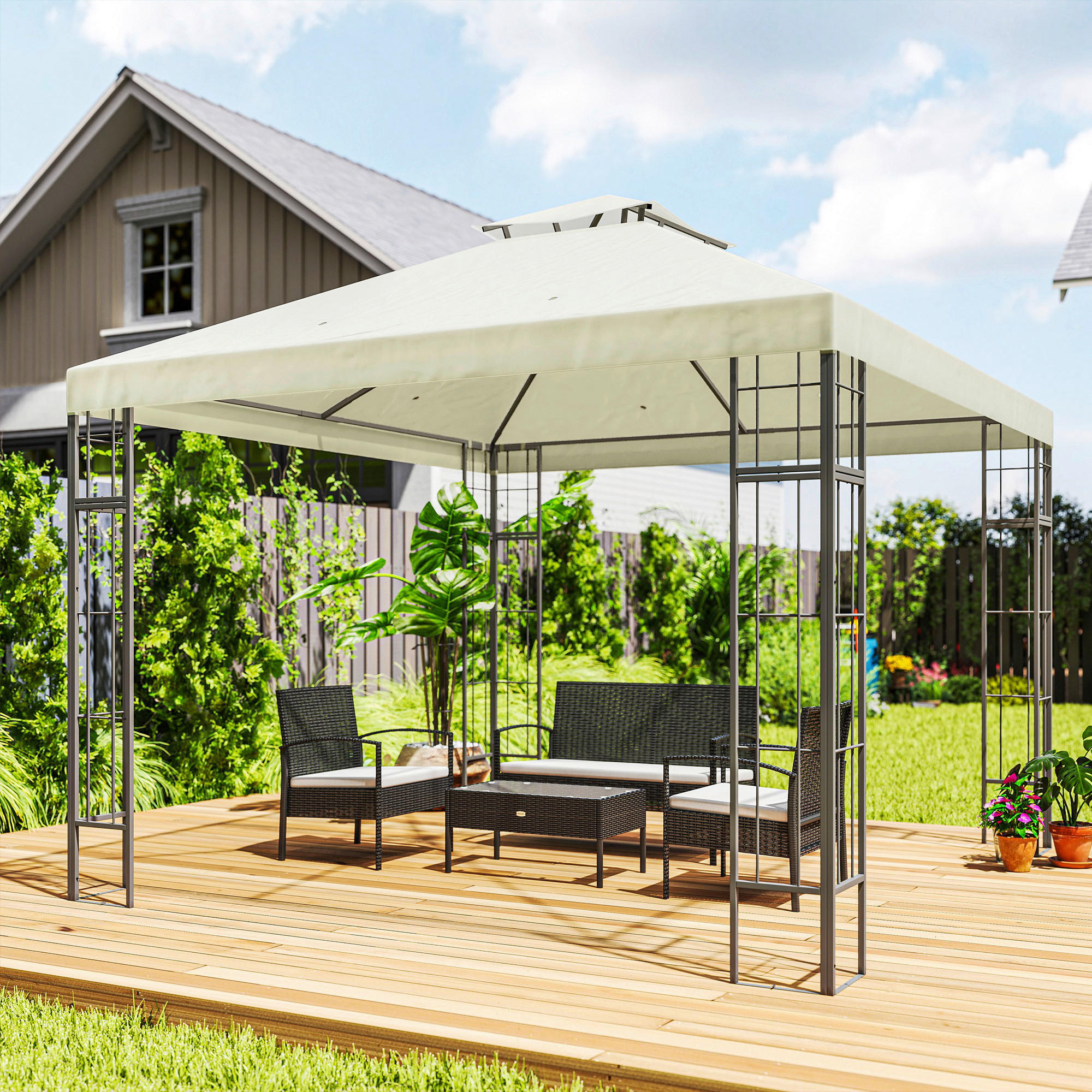 Thumbnail - Outsunny Pavillon cremeweiß Metall B/H/L: ca. 298x279x298 cm