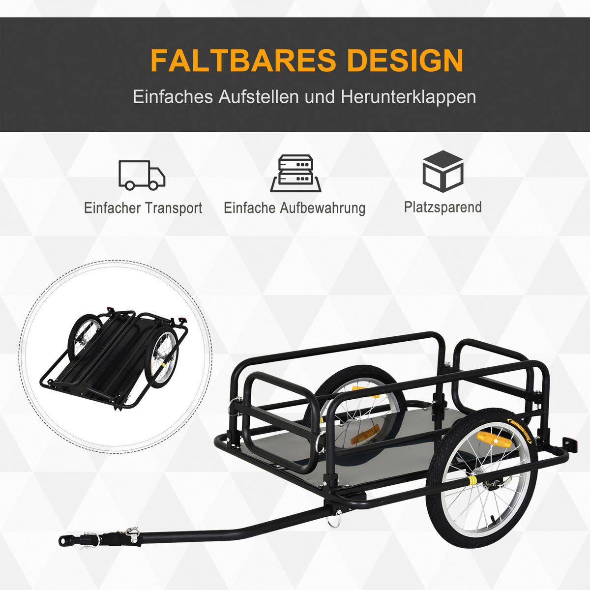 HOMCOM Fahrradanhänger schwarz schwarz B/H/L: ca. 715x139x49 cm Lastenanhänger - schwarz (49,00/715,00/139,00cm) - HOMCOM