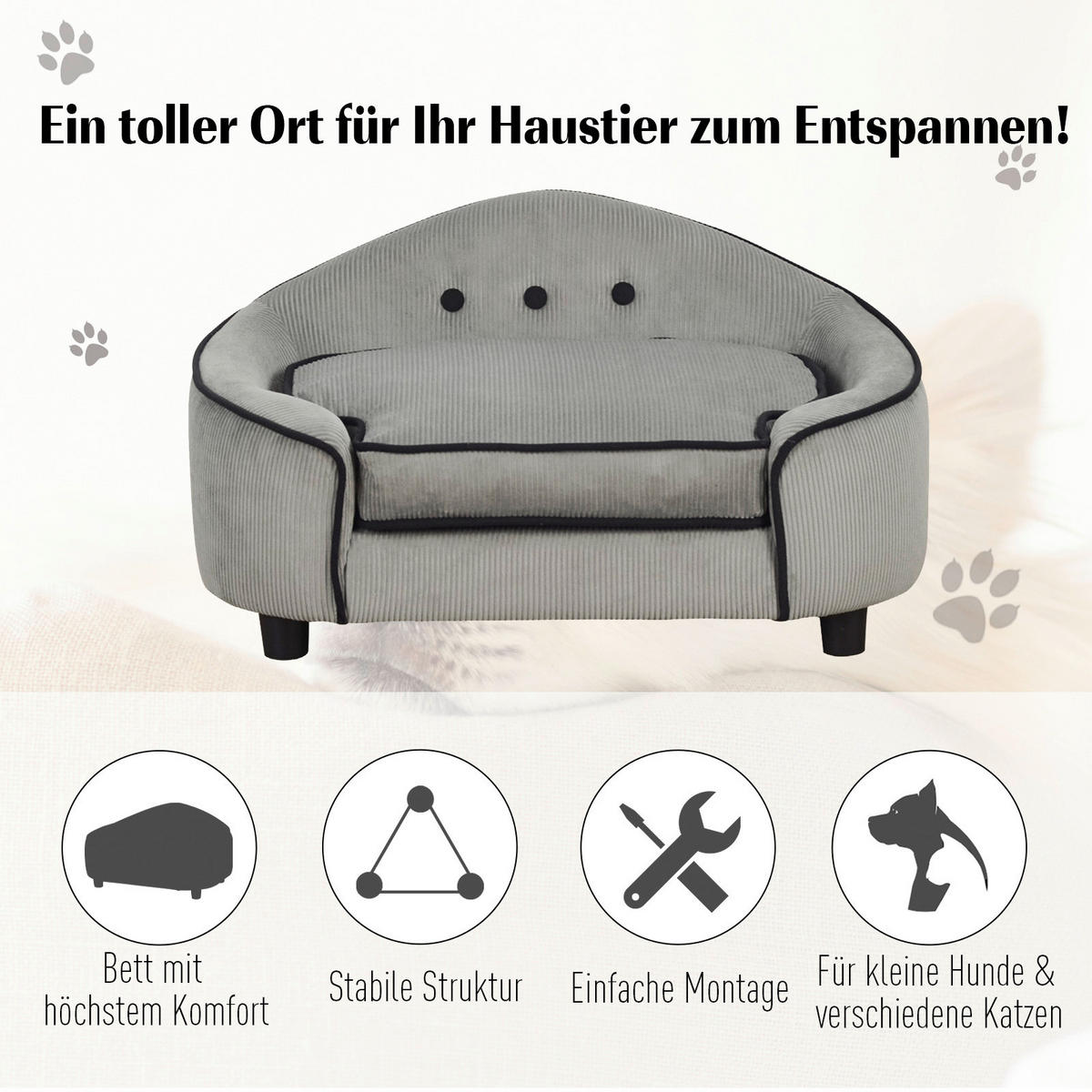 PawHut Hundesofa grau Holz B/H/T: ca. 67x36x45 cm Hundesofa - grau (67,00/36,00/45,00cm) - PawHut
