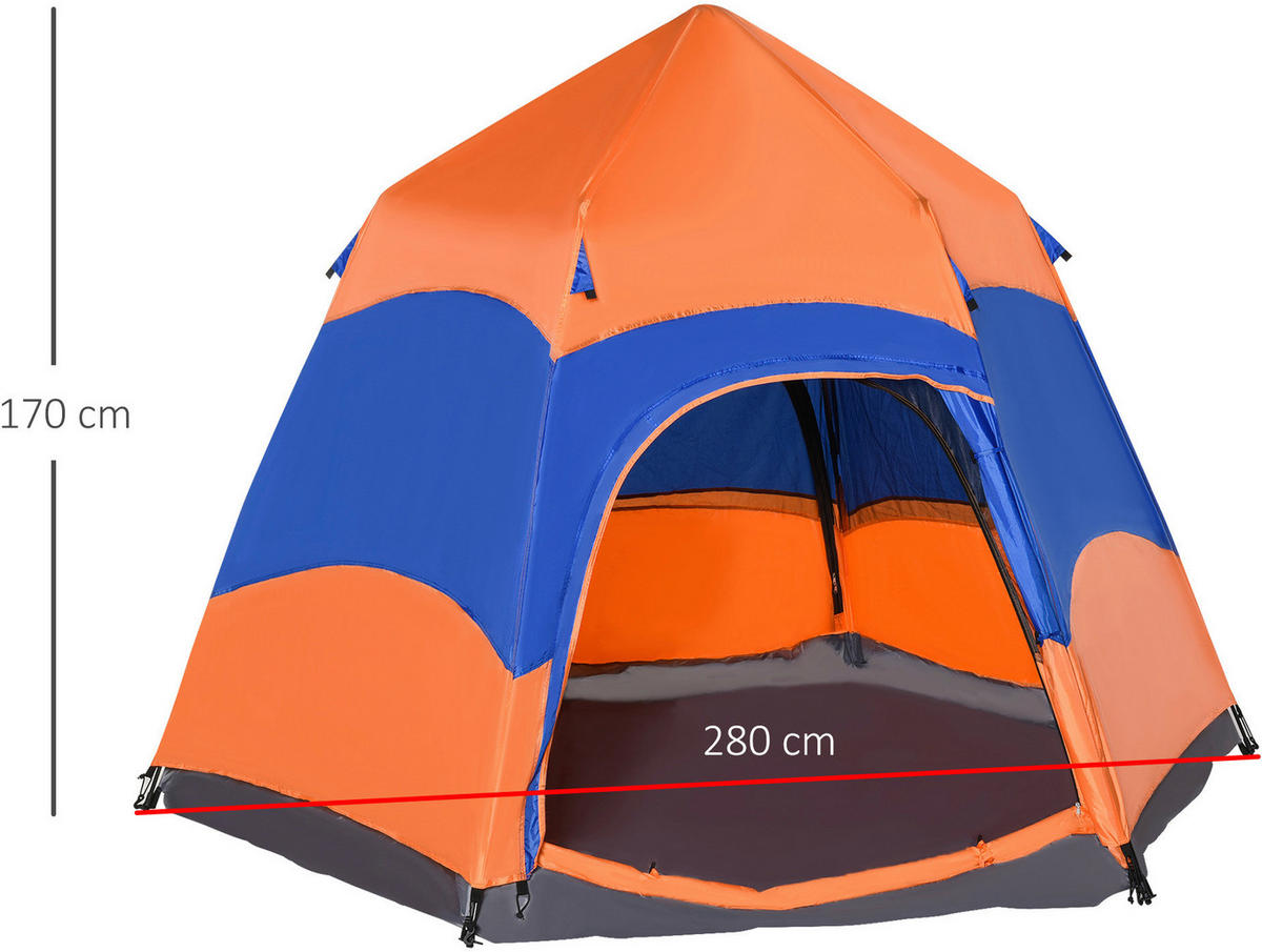 Outsunny Doppelwandzelt orange Polyester-Mischgewebe B/H/L: ca. 280x170x280 cm Doppelwandzelt - orange/blau (280,00/280,00/170,00cm) - Outsunny