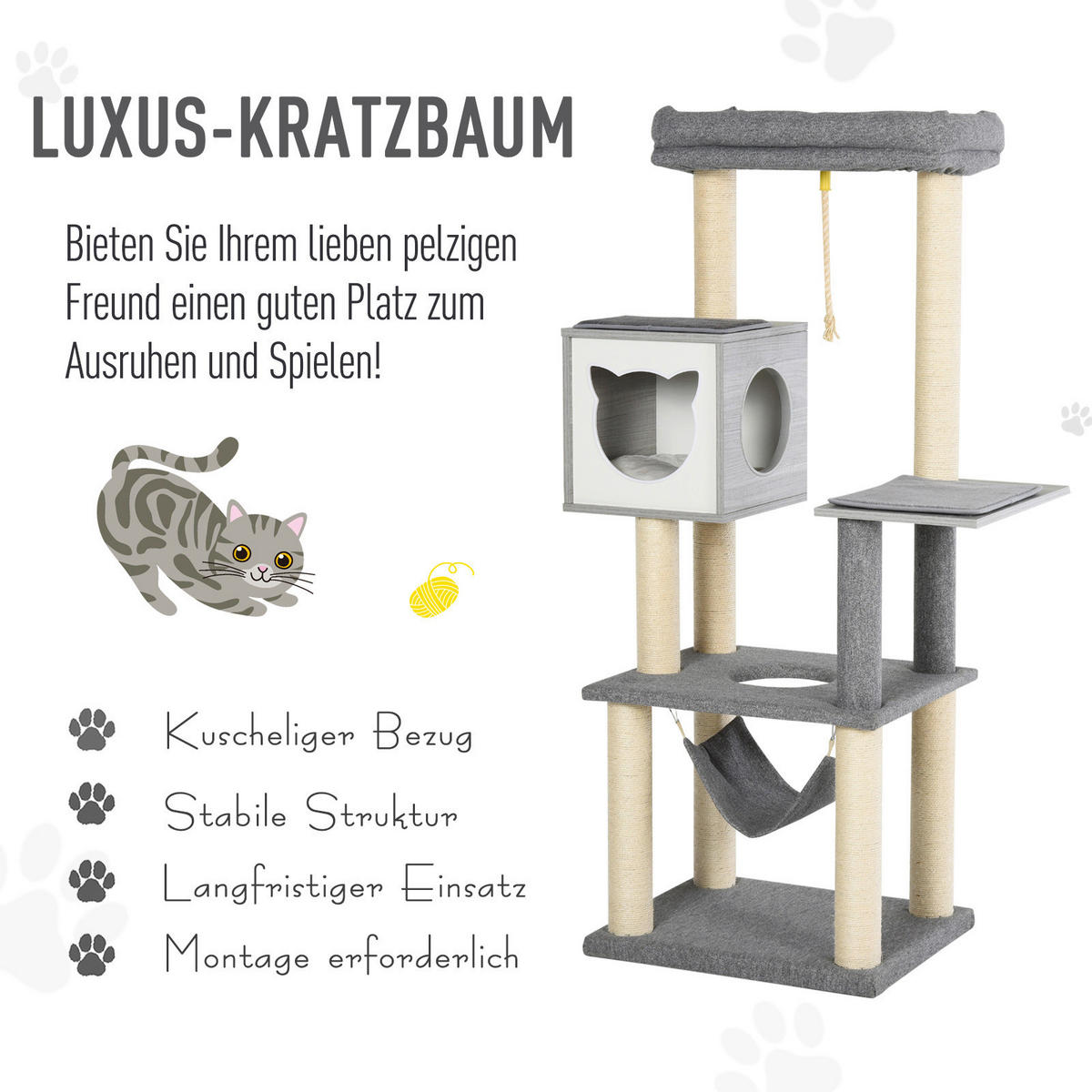 PawHut Katzenkratzbaum grau Spanplatte Katzenkratzbaum Hängem/Küschlh. - natur/grau - PawHut