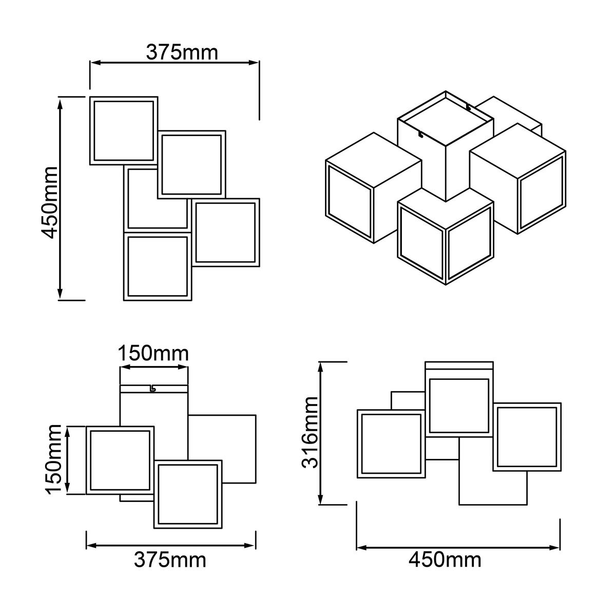 Brilliant Deckenleuchte Cubix G97179/05 weiß Metall Kunststoff B/H/T: ca. 45,5x32x38 cm Cubix - weiß (45,50/32,00/38,00cm) - Brilliant