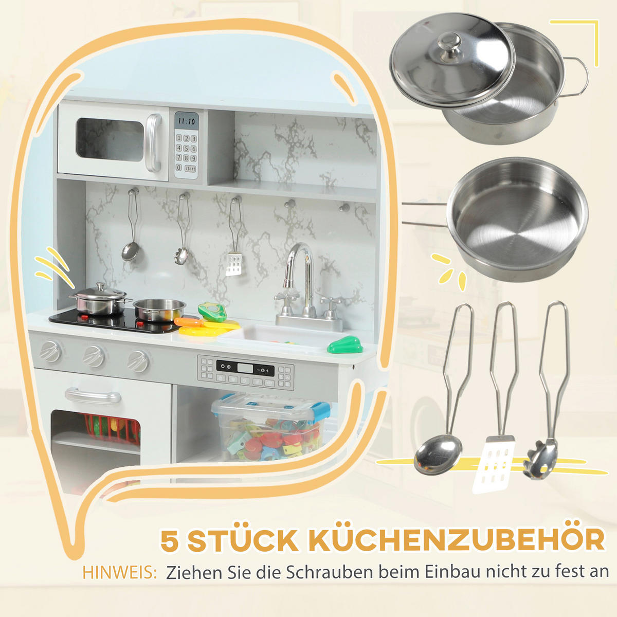 AIYAPLAY Kinder-Spielküche B/H/L: ca. 28x96,1x70,1 cm Kinder-Spielküche - weiß (70,10/28,00/96,10cm) - AIYAPLAY
