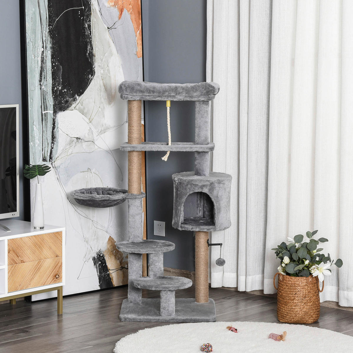 PawHut Kratzbaum hellgrau Spanplatte B/H/L: ca. 48x48x120 cm Kratzbaum - hellgrau (120,00/48,00/48,00cm) - PawHut