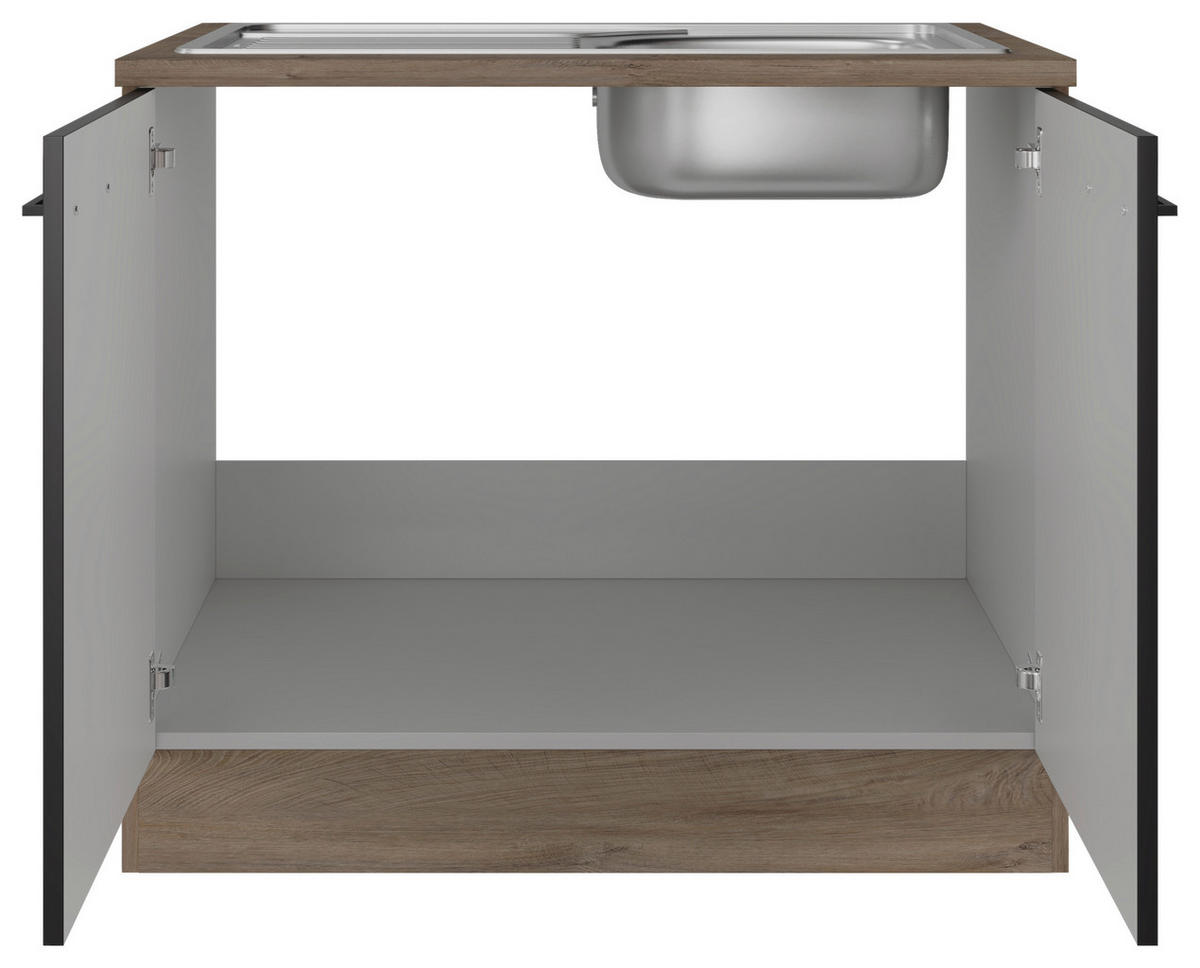 Spülenschrank Capri schwarz matt B/H/T: ca. 100x85x60 cm Capri - schwarz/Oak (100,00/85,00/60,00cm) - Flex-Well