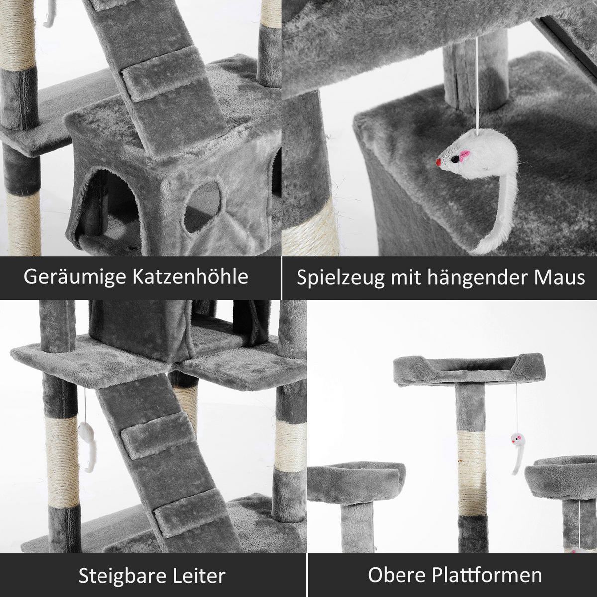 PawHut Katzenbaum grau Polyester B/H/L: ca. 50x170x50 cm Katzenbaum - grau (50,00/50,00/170,00cm) - PawHut