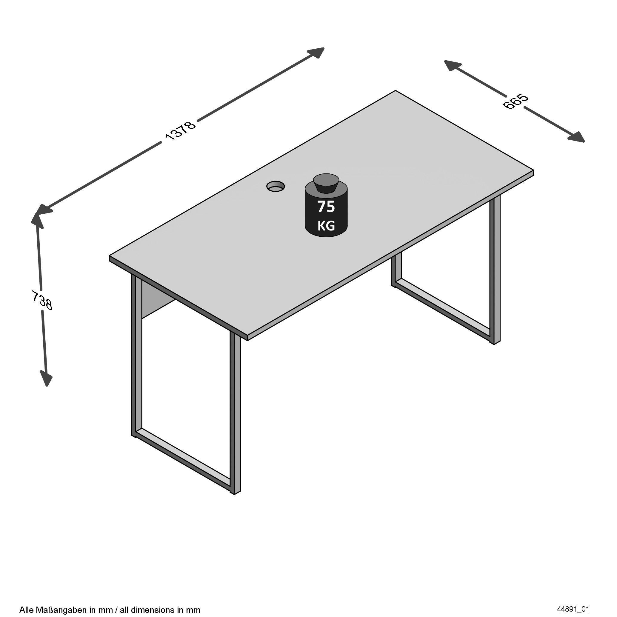 Schreibtisch  B/H/T: ca. 138x74x67 cm Princeton_Schreibtisch 377-111 - Eiche/weiß (138,00/74,00/67,00cm)