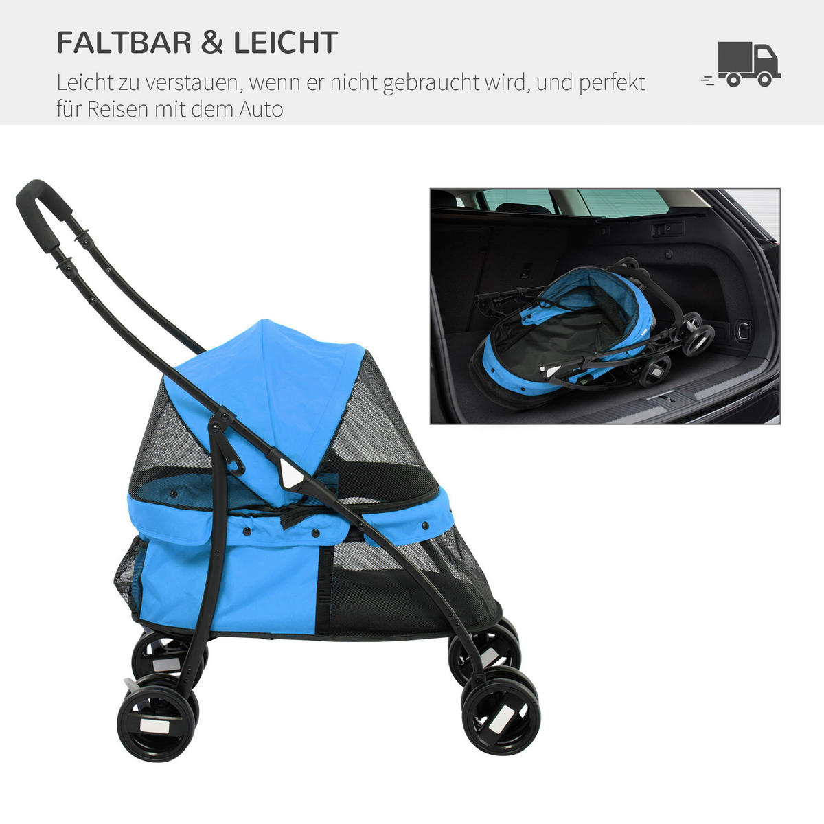 PawHut Hundebuggy blau Polyester-Mischgewebe B/H/L: ca. 47x97x82 cm Hundebuggy - blau (82,00/47,00/97,00cm) - PawHut