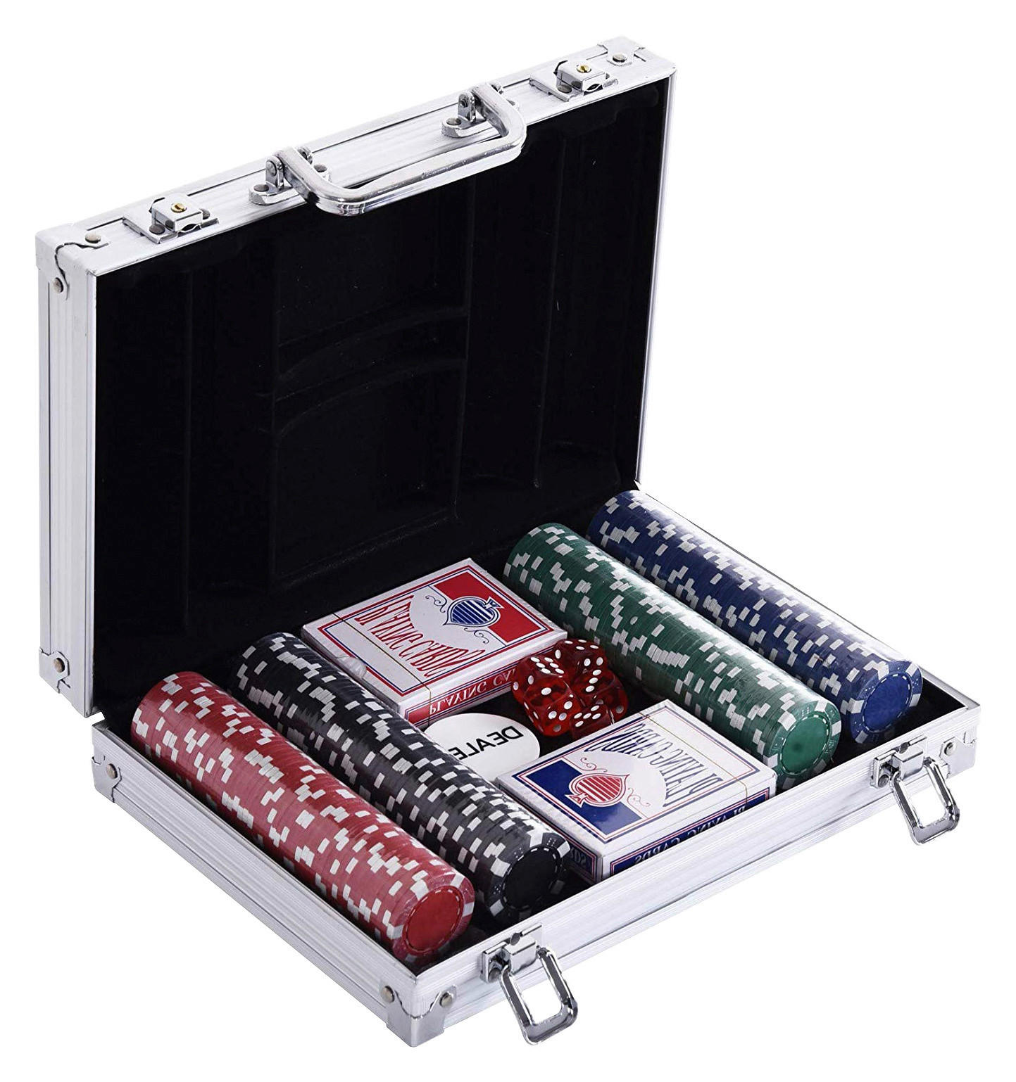 HOMCOM Pokerkoffer B/H/L: ca. 20,5x6,5x29,5 cm Pokerkoffer_mit_200_Chips - silber (29,50/20,50/6,50cm) - HOMCOM