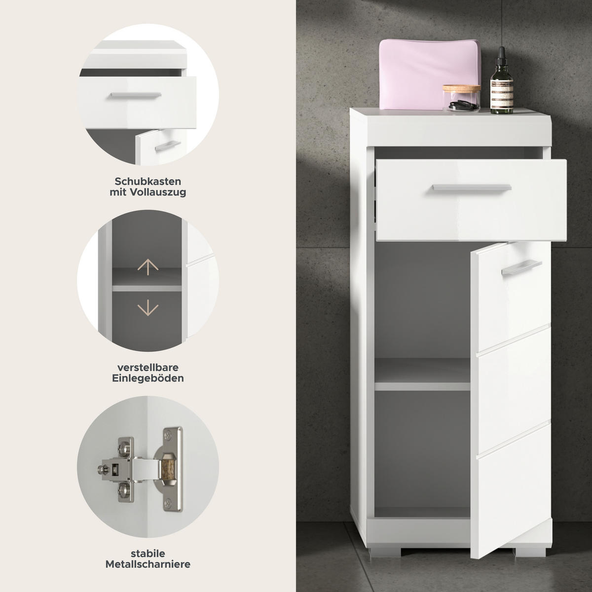 Schrank Scout weiß weiß Hochglanz B/H/T: ca. 37x88x31 cm Scout - weiß (37,00/88,00/31,00cm) - xonox.home