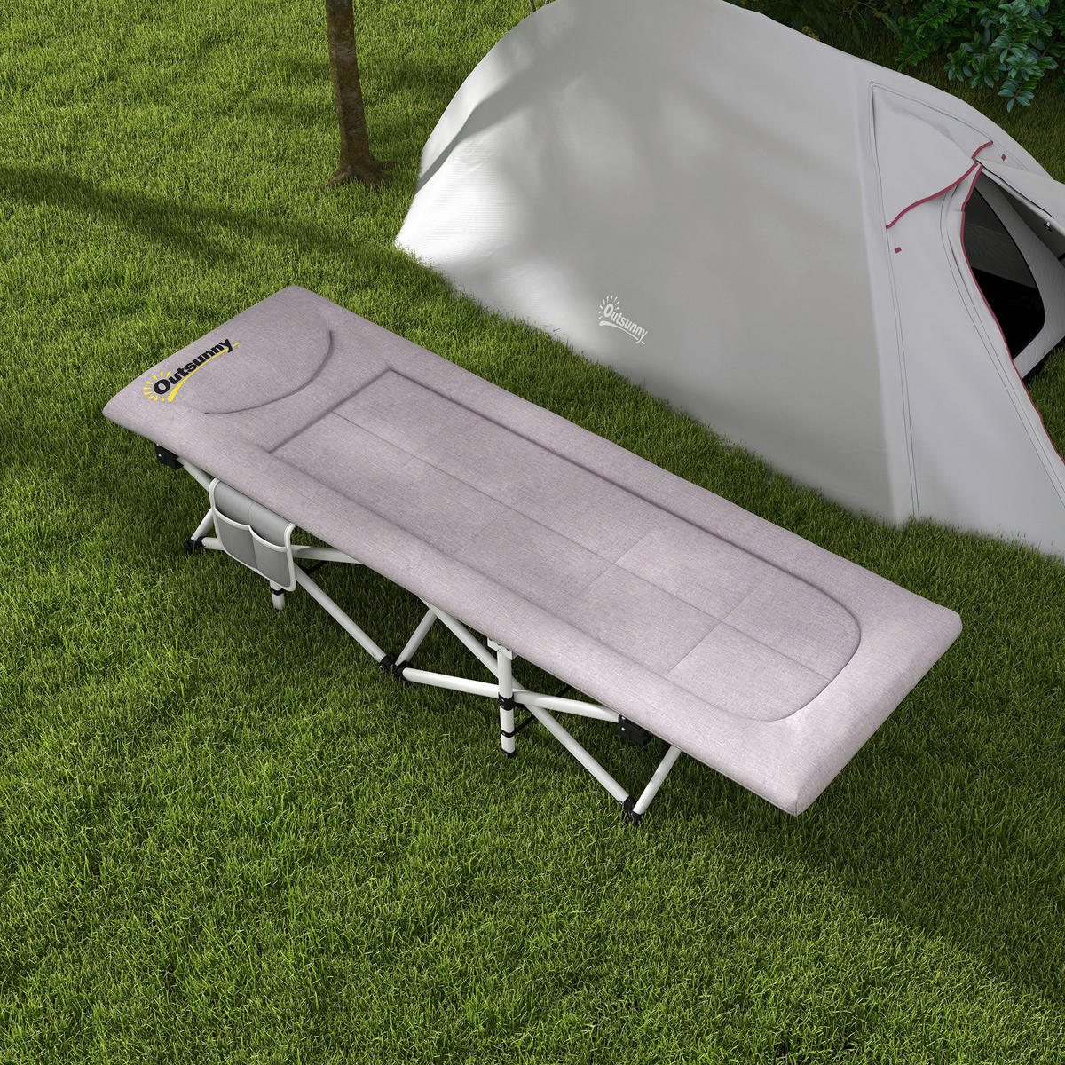 Outsunny Feldbett B/H/L: ca. 65x42x200 cm Feldbett - grau (200,00/65,00/42,00cm) - Outsunny